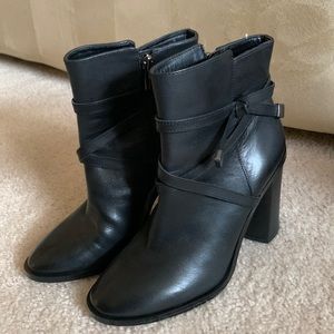 Vince Camuto 6.5 black leather stacked heeled boots. Never worn.